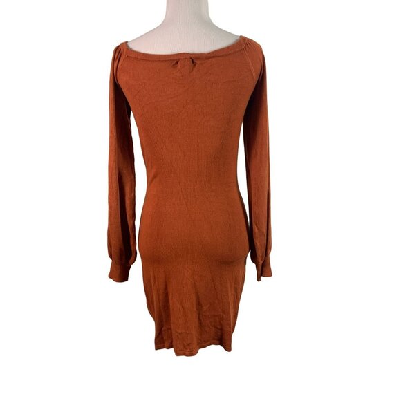 🟣🟣🟣 FOREVER 21 Women's Size Medium Burnt Orange Puff Sleeve Rouched Tie Fitte - Picture 4 of 10